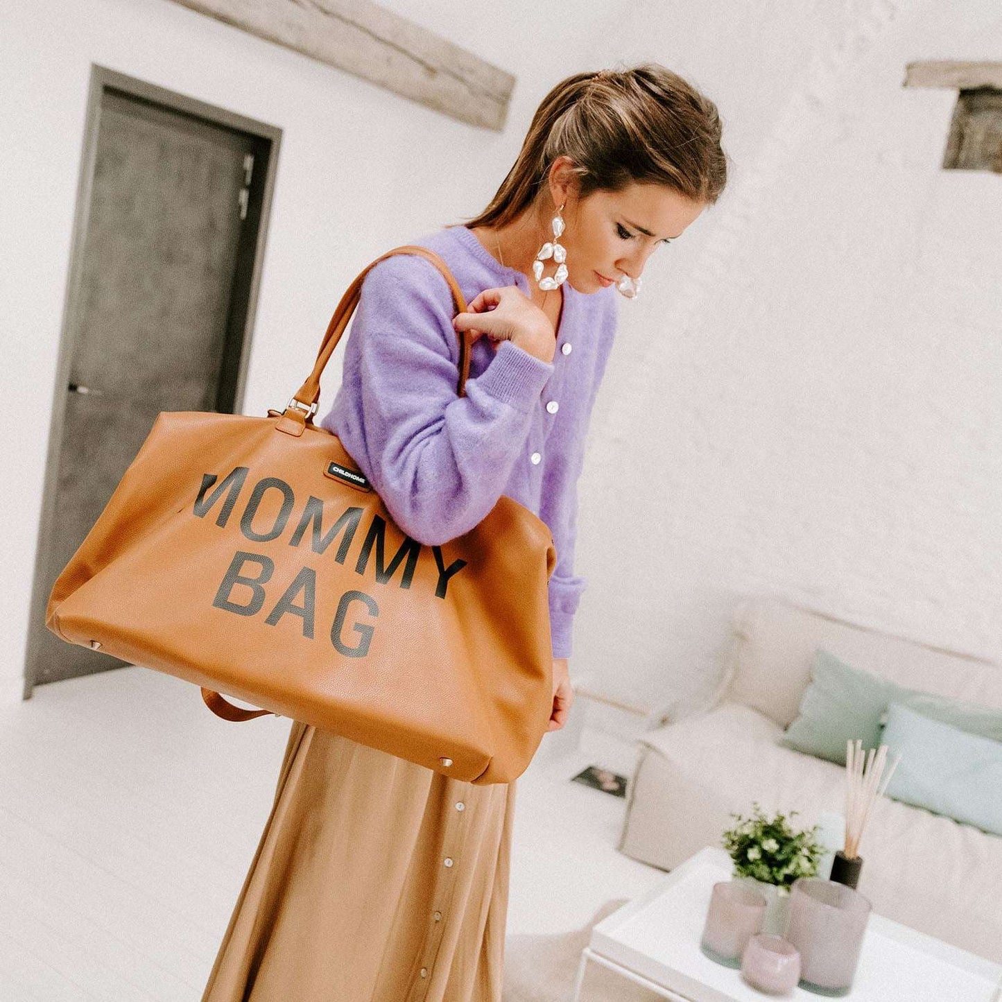 Vintage Leather-Look Brown Mommy Bag
