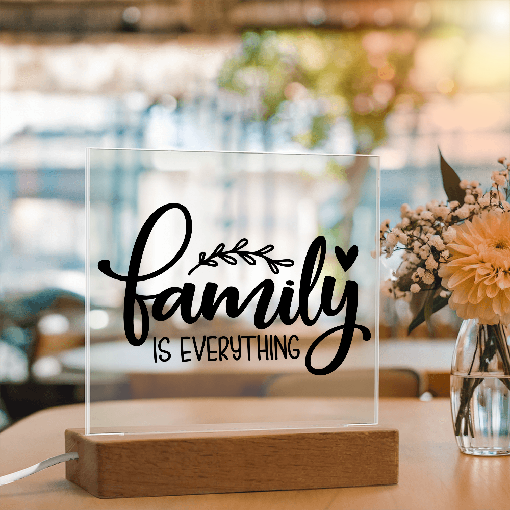 Custom Acrylic Sign with Wooden Base – Elegant Square Décor for Home or Office