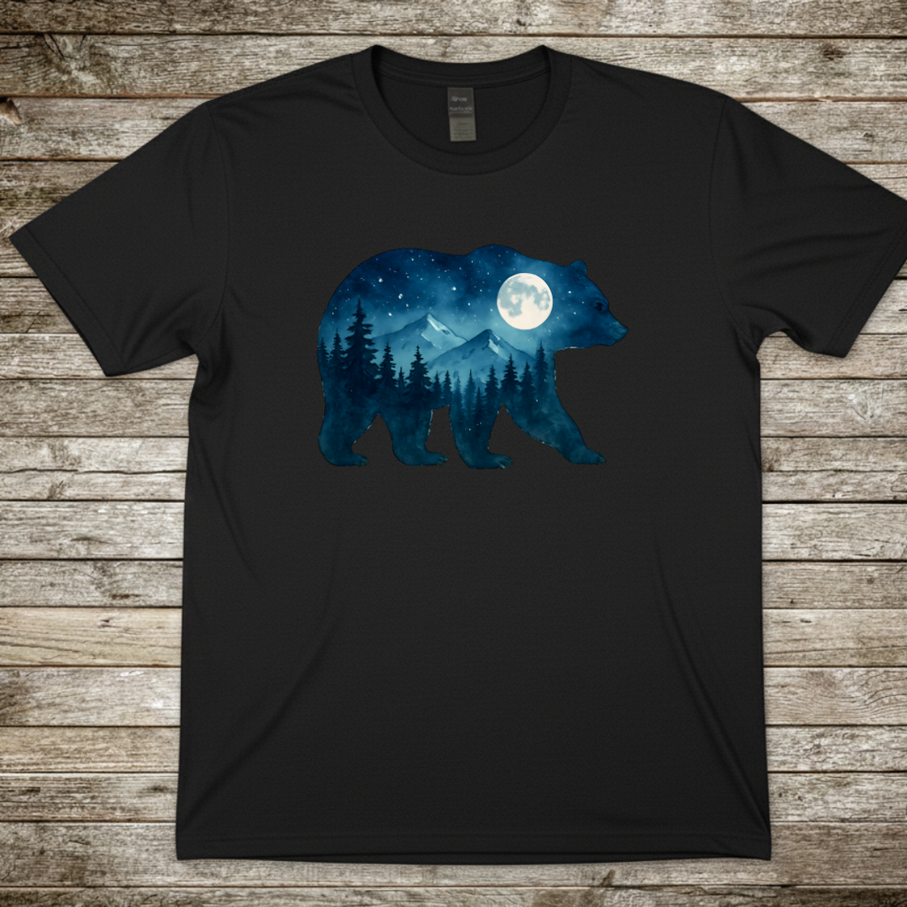 Printify T-Shirt Black / S Bear Silhouette Moonlit Forest T-Shirt Bear Silhouette Moonlit Forest T-Shirt