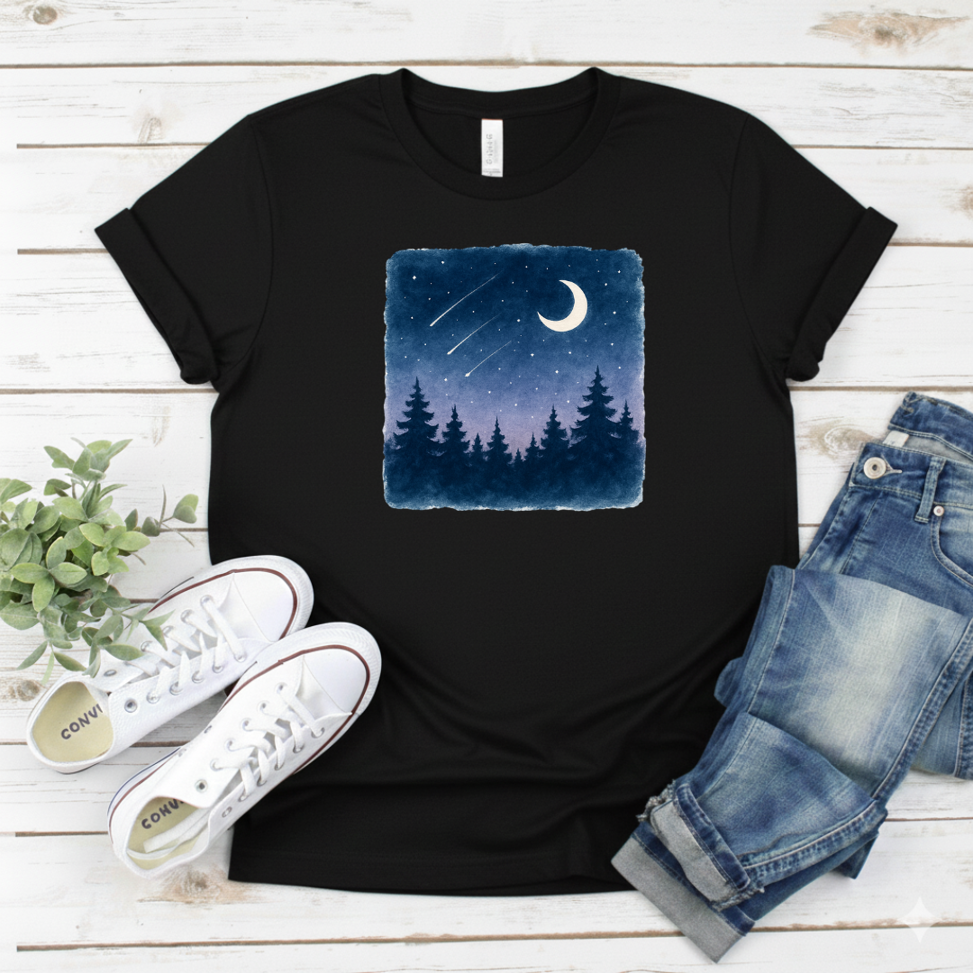 Printify T-Shirt Black / S Crescent Moon & Shooting Stars Crescent Moon & Shooting Stars