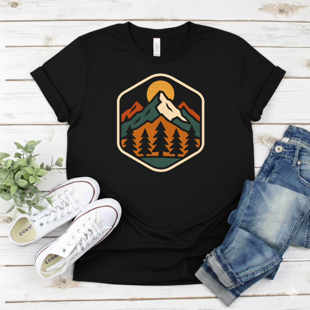 Printify T-Shirt Black / S Mountain Camp Badge T-Shirt Mountain Camp Badge T-Shirt