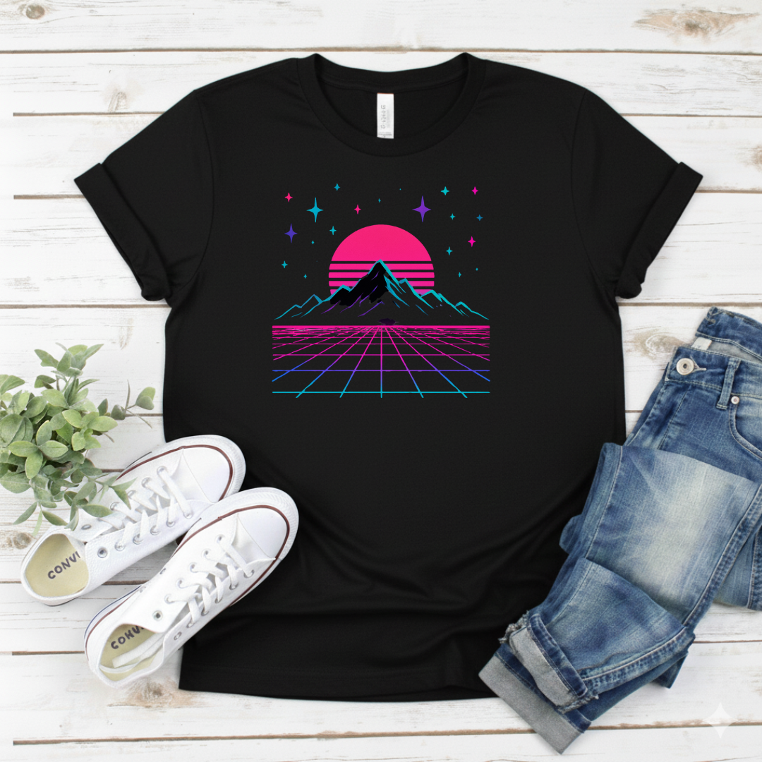 Printify T-Shirt Black / S Retro Vaporwave Mountain Retro Vaporwave Mountain