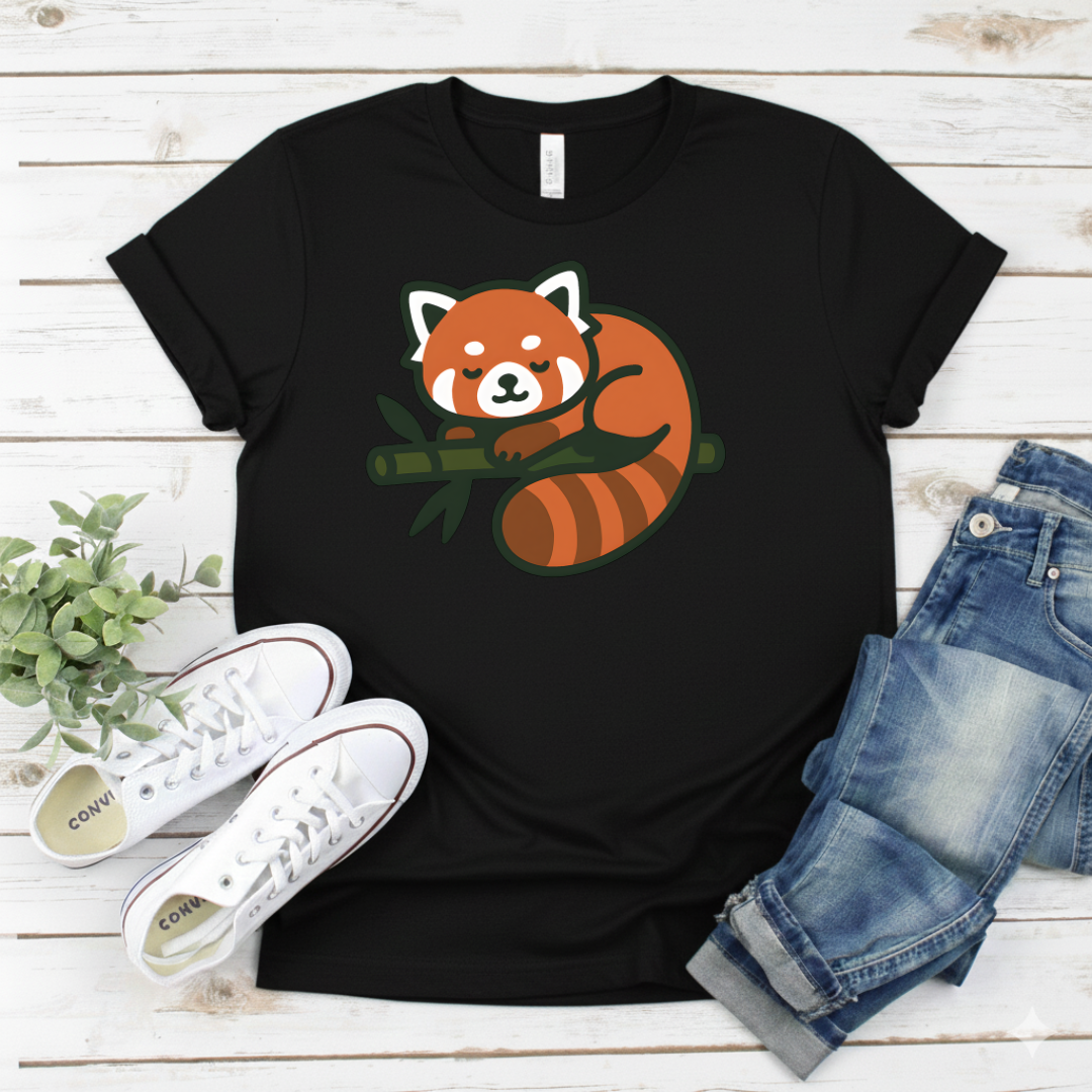 Printify T-Shirt Black / S Sleeping Red Panda on Bamboo Sleeping Red Panda on Bamboo