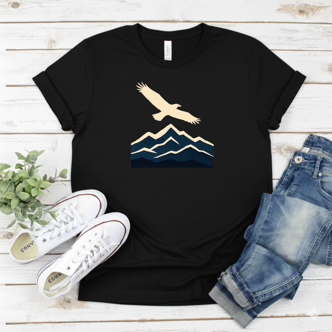 Printify T-Shirt Black / S Soaring Bird Over Peaks Graphic Soaring Bird Over Peaks Graphic
