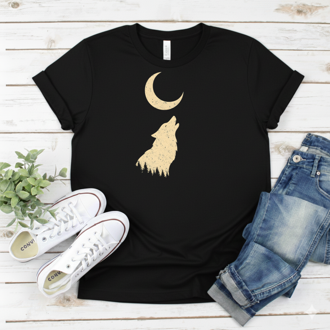 Printify T-Shirt Black / S Wolf Howl Moon T-Shirt Wolf Howl Moon T-Shirt