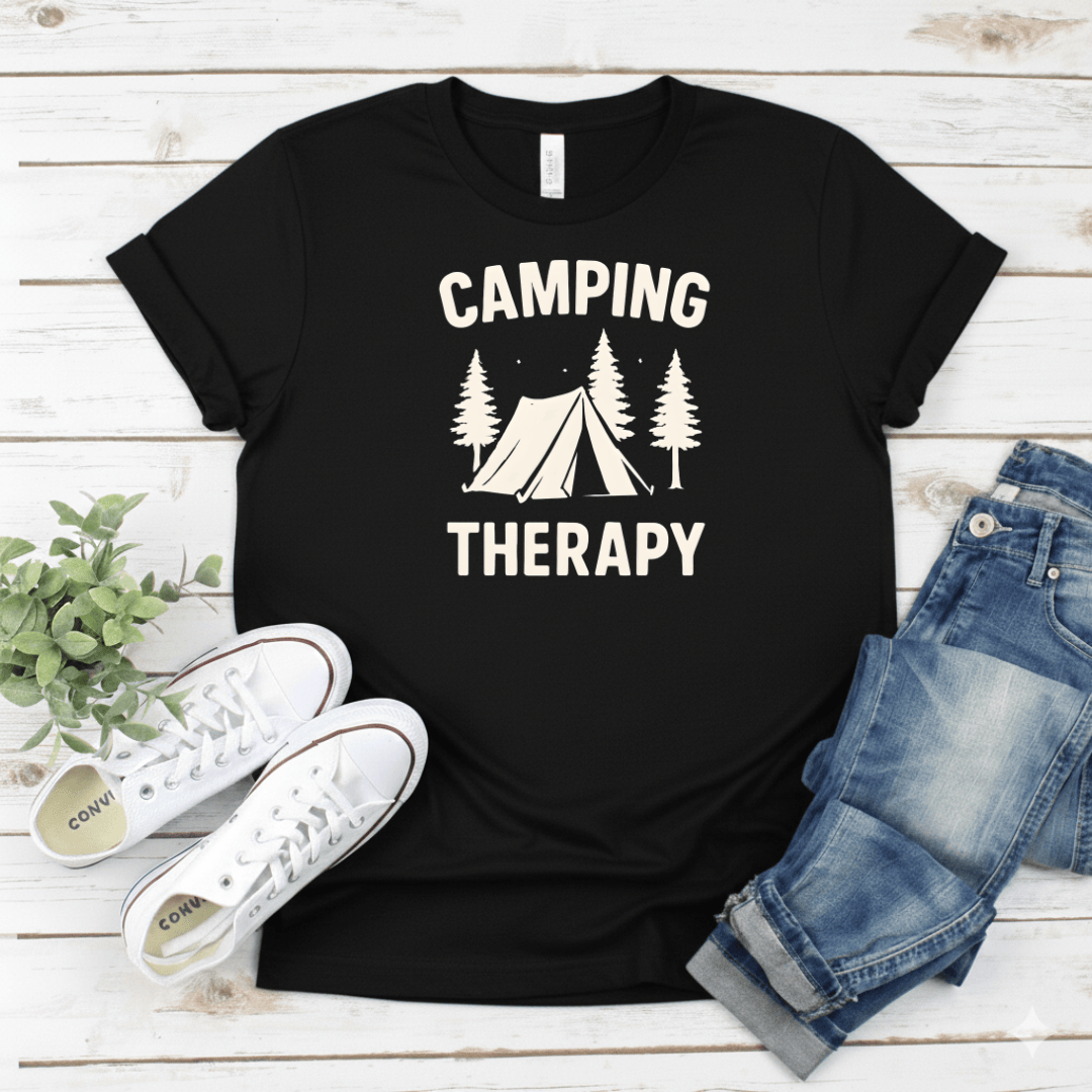 Printify T-Shirt Black / XS Camping Therapy T-Shirt Camping Therapy T-Shirt
