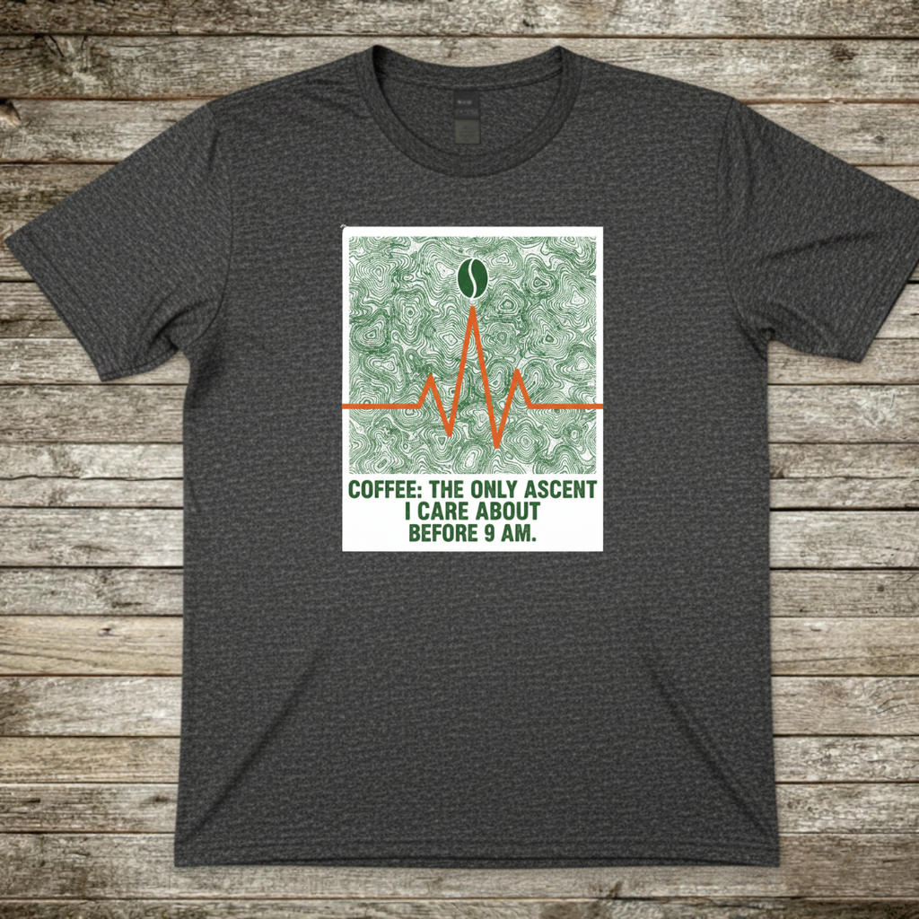 Printify T-Shirt Dark Heather / S Coffee The Only Ascent I Do Before 9am Coffee The Only Ascent I Do Before 9am