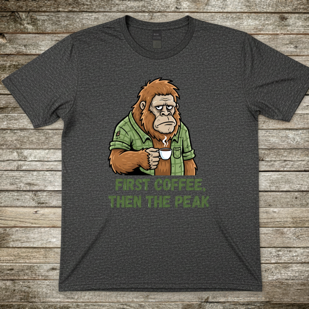 Printify T-Shirt Dark Heather / S First Coffee T-Shirt First Coffee T-Shirt