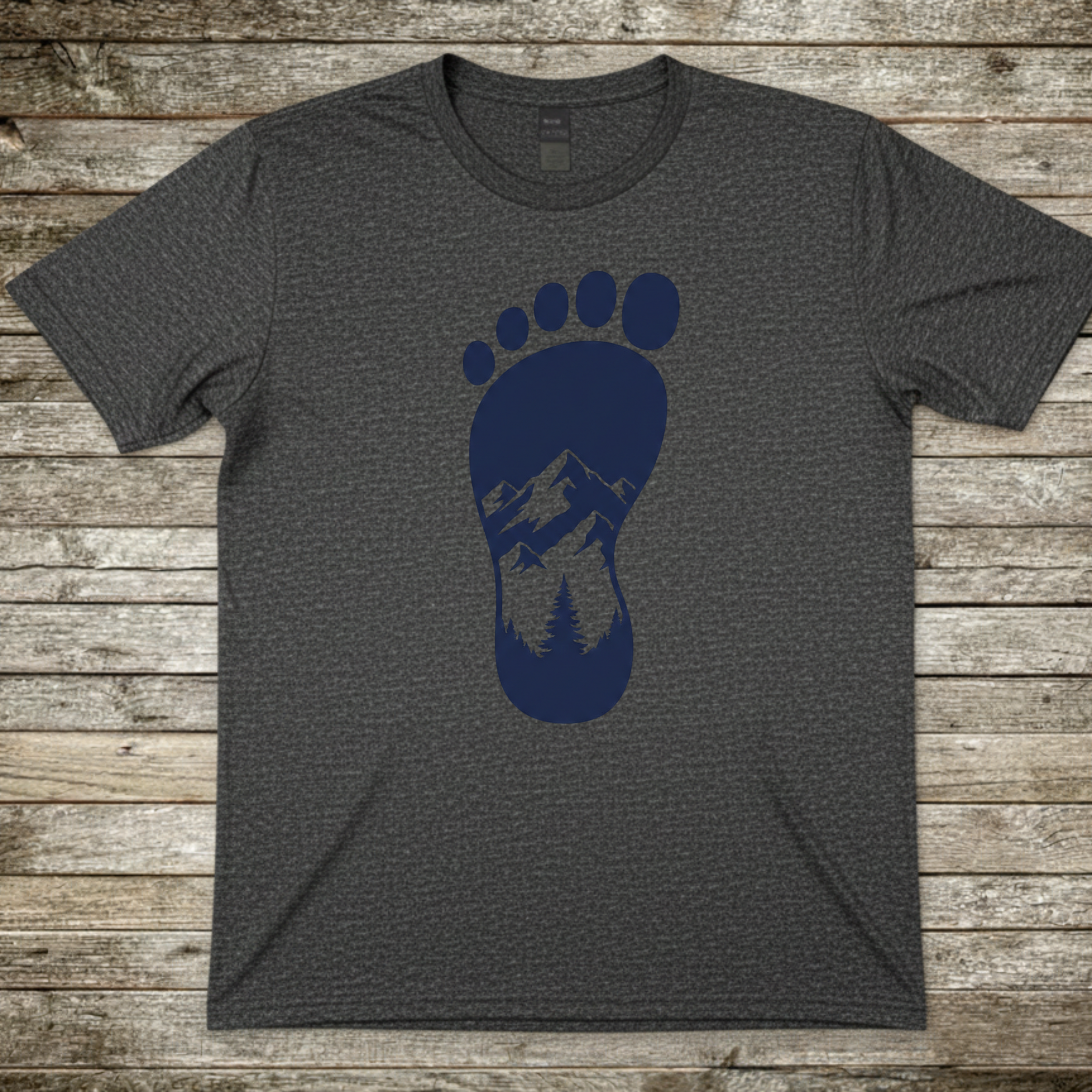 Printify T-Shirt Dark Heather / S Mountain Trail Footprint T-Shirt Mountain Trail Footprint T-Shirt