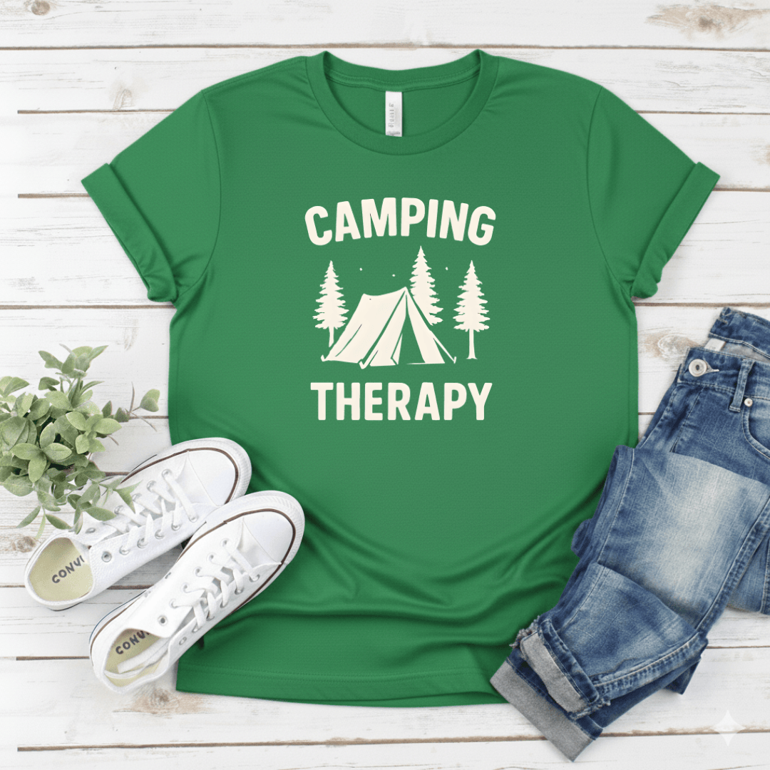 Printify T-Shirt Heather Military Green / S Camping Therapy T-Shirt Camping Therapy T-Shirt