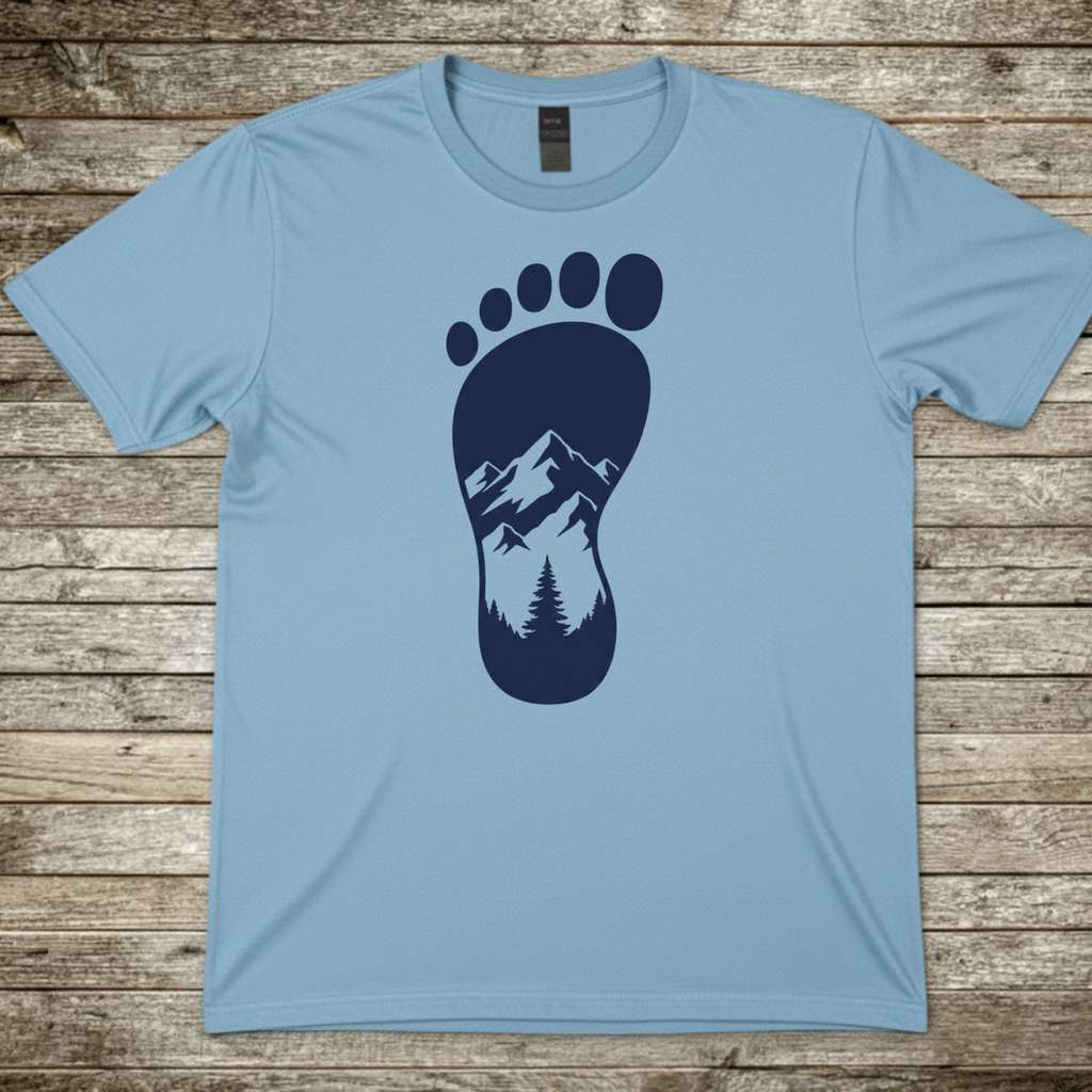 Printify T-Shirt Light Blue / S Mountain Trail Footprint T-Shirt Mountain Trail Footprint T-Shirt