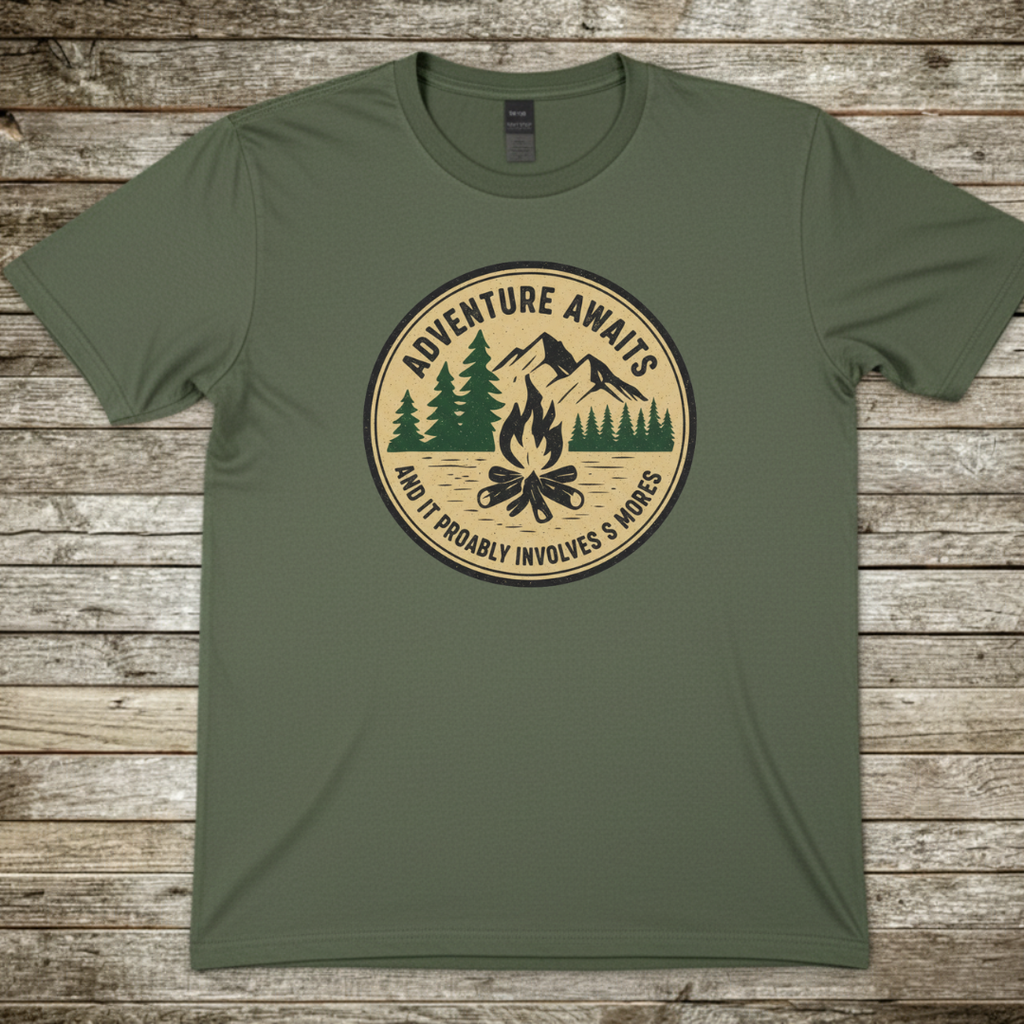 Printify T-Shirt Military Green / S Adventure Awaits T-Shirt Adventure Awaits T-Shirt