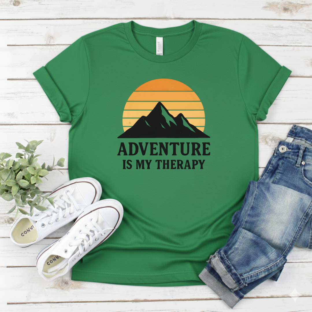 Printify T-Shirt Military Green / S Adventure Is My Therapy Mountain T-Shirt Adventure Is My Therapy Mountain T-Shirt