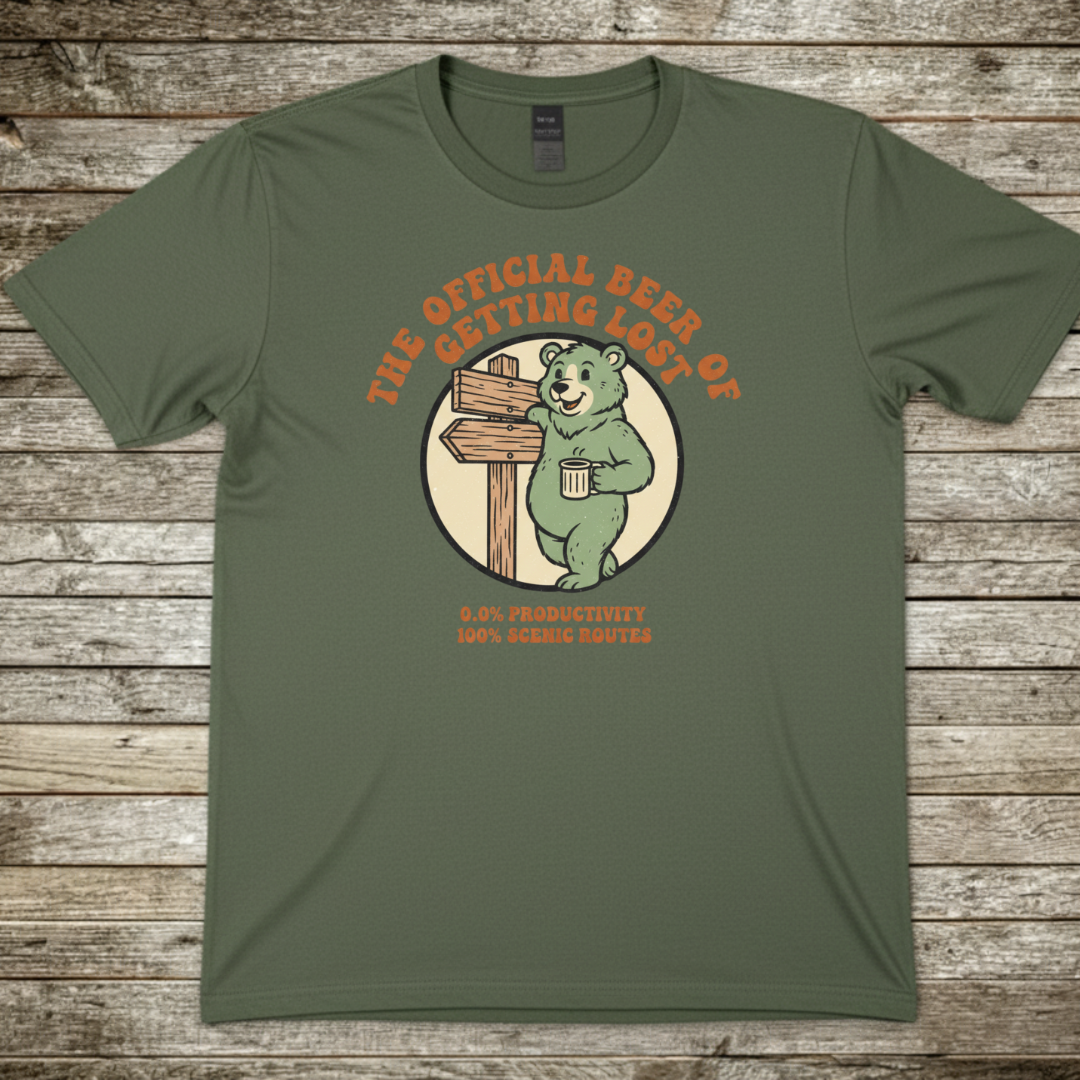Printify T-Shirt Military Green / S Getting Lost Bear T-Shirt Getting Lost Bear T-Shirt
