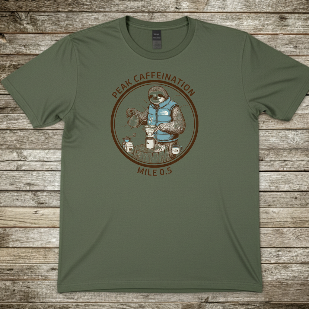 Printify T-Shirt Military Green / S Peak Caffeination T-Shirt Peak Caffeination T-Shirt