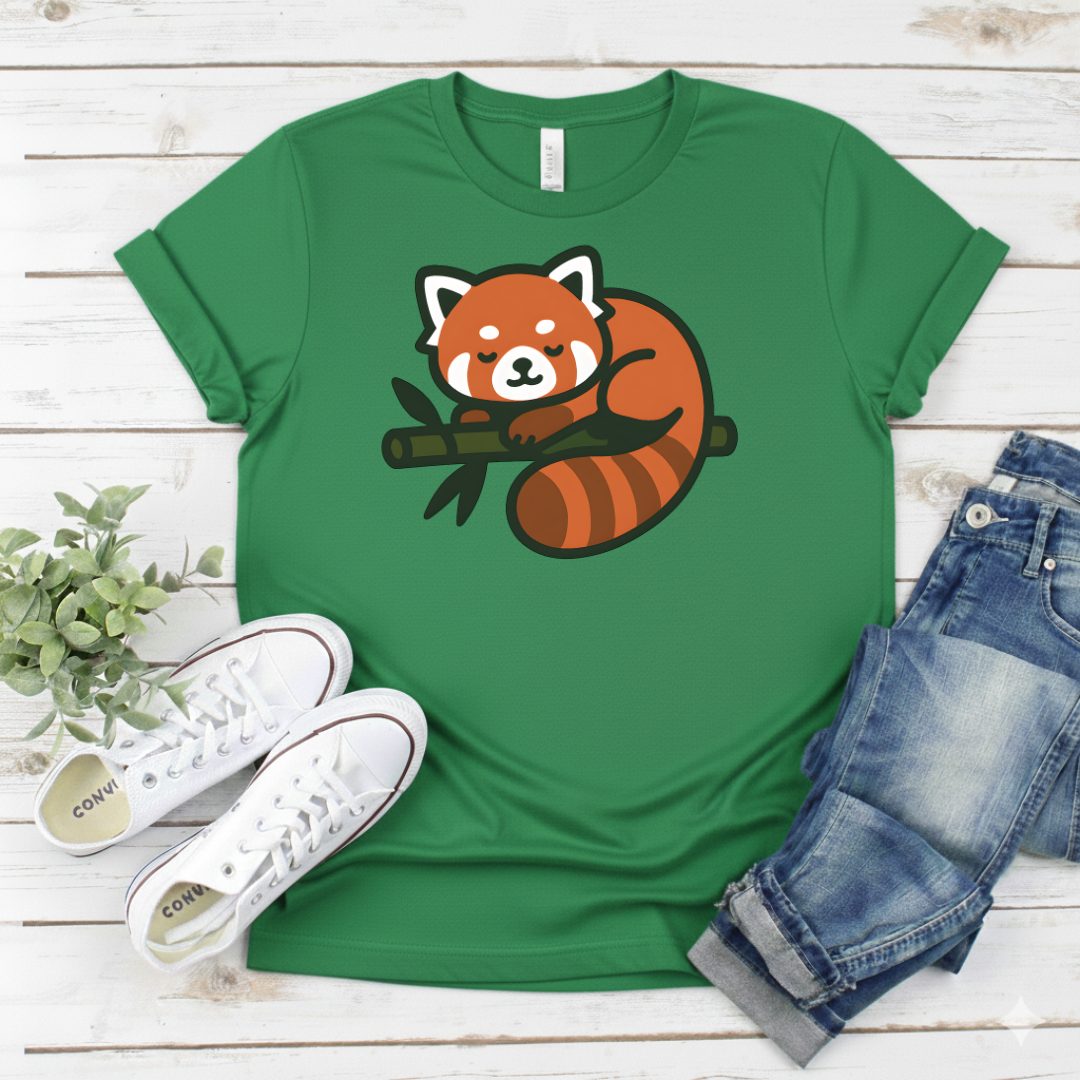 Printify T-Shirt Military Green / S Sleeping Red Panda on Bamboo Sleeping Red Panda on Bamboo