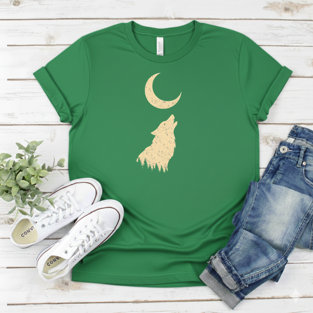 Printify T-Shirt Military Green / S Wolf Howl Moon T-Shirt Wolf Howl Moon T-Shirt