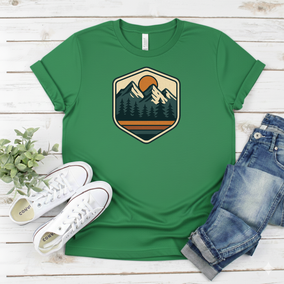 Printify T-Shirt Mountain Sunrise Badge T-Shirt Mountain Sunrise Badge T-Shirt