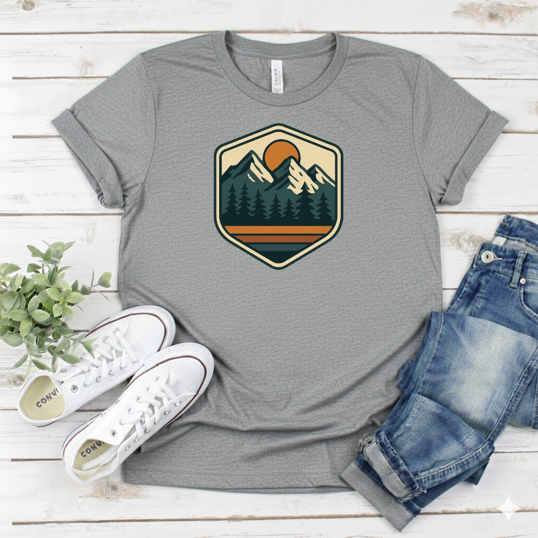 Printify T-Shirt Mountain Sunrise Badge T-Shirt Mountain Sunrise Badge T-Shirt