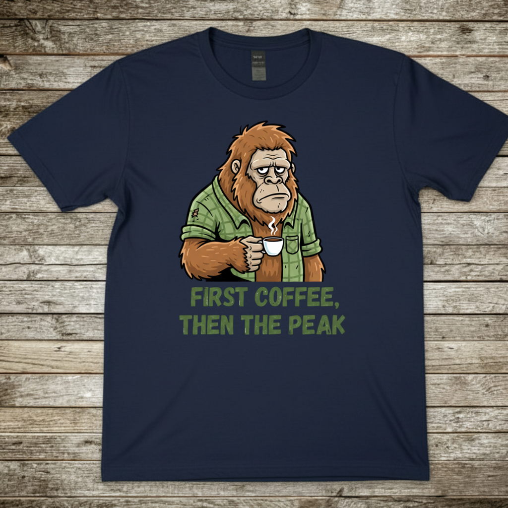 Printify T-Shirt Navy / S First Coffee T-Shirt First Coffee T-Shirt