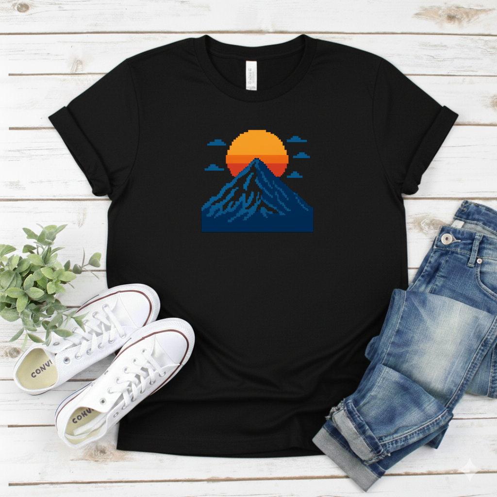 Printify T-Shirt Pixel Mountain Sunset Pixel Mountain Sunset