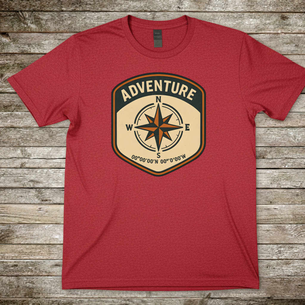 Printify T-Shirt Red / S Adventure BadgeT-Shirt Adventure BadgeT-Shirt