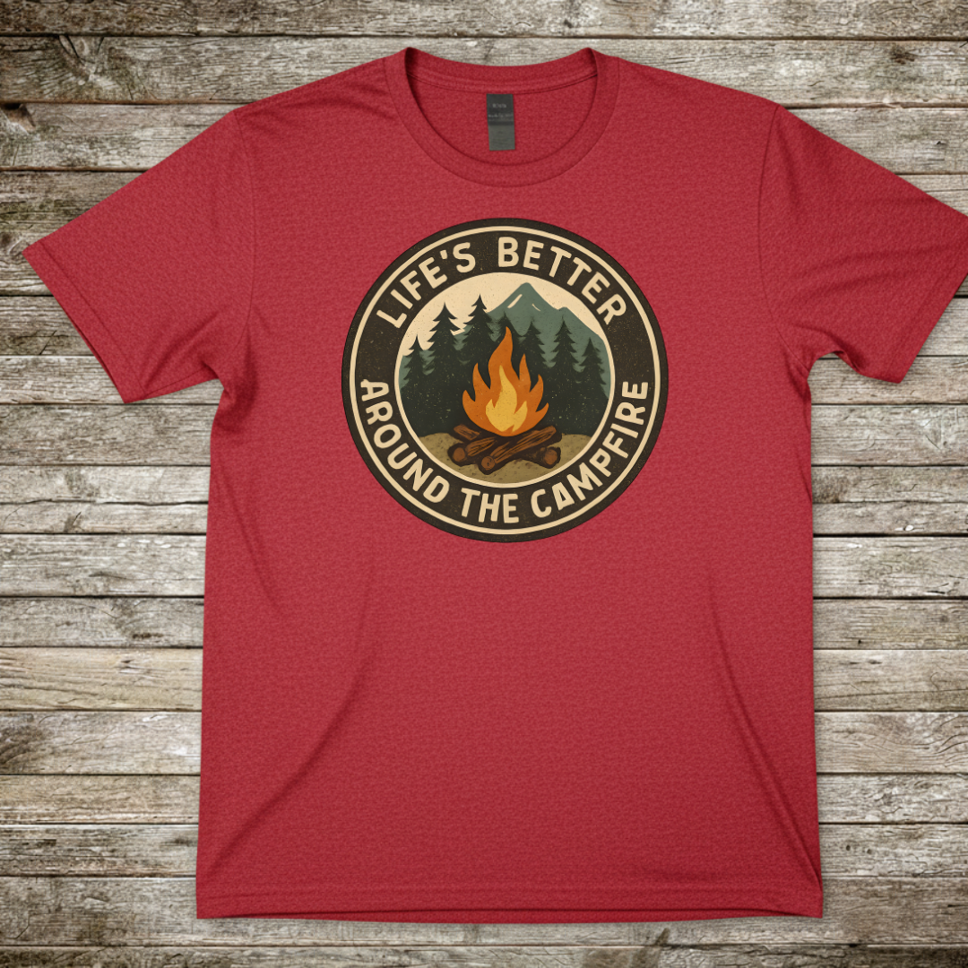 Printify T-Shirt Red / S Campfire T-Shirt — "Life's Better Around the Campfire" Campfire T-Shirt — "Life's Better Around the Campfire"