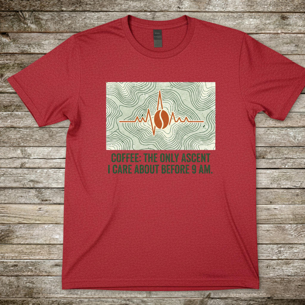 Printify T-Shirt Red / S Coffee The Only Ascent Before 9am T-Shirt Coffee The Only Ascent Before 9am T-Shirt