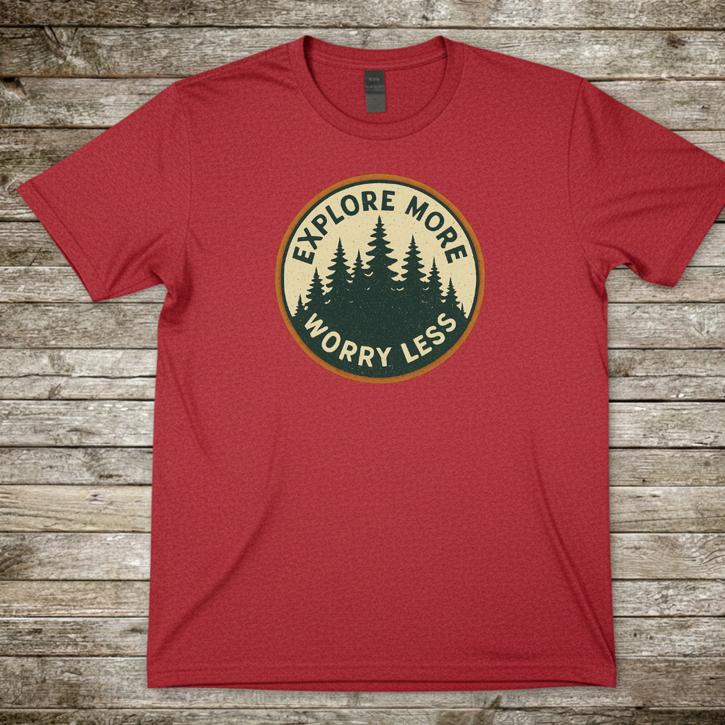 Printify T-Shirt Red / S Explore More Worry Less T-Shirt Explore More Worry Less T-Shirt