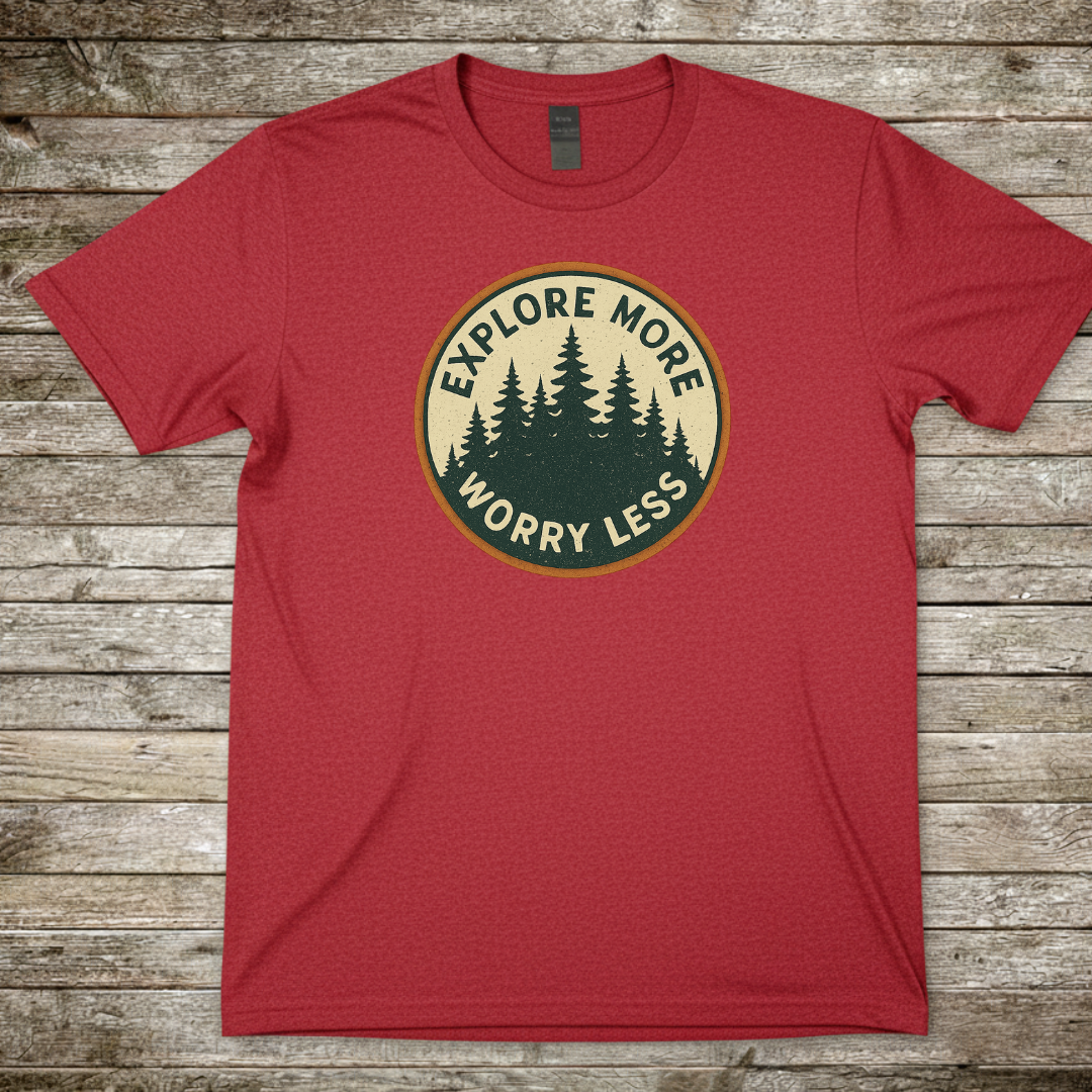 Printify T-Shirt Red / S Explore More Worry Less T-Shirt Explore More Worry Less T-Shirt
