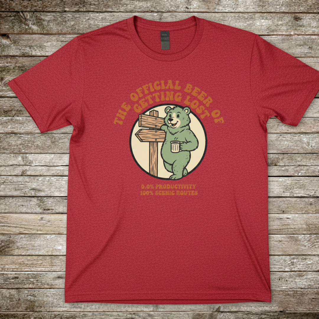 Printify T-Shirt Red / S Getting Lost Bear T-Shirt Getting Lost Bear T-Shirt