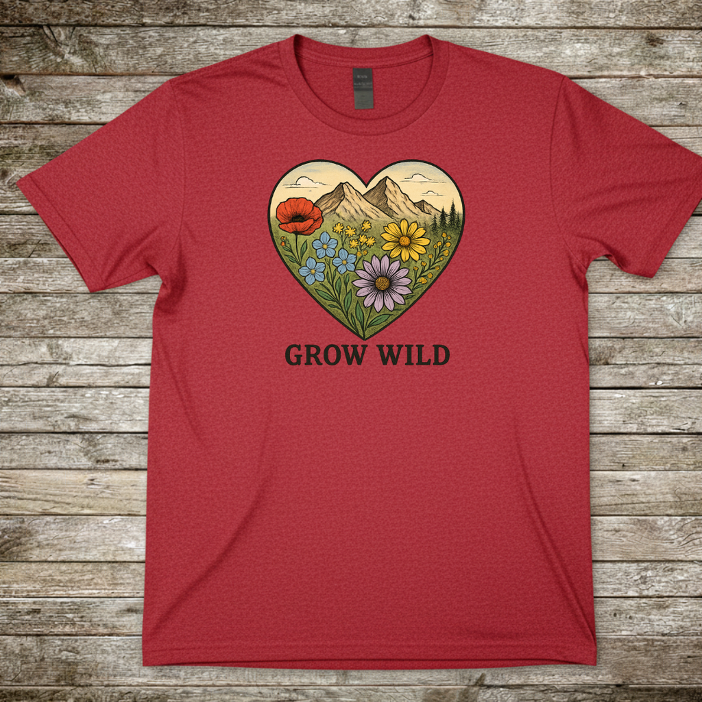 Printify T-Shirt Red / S Grow Wild Floral Heart T-Shirt Grow Wild Floral Heart T-Shirt