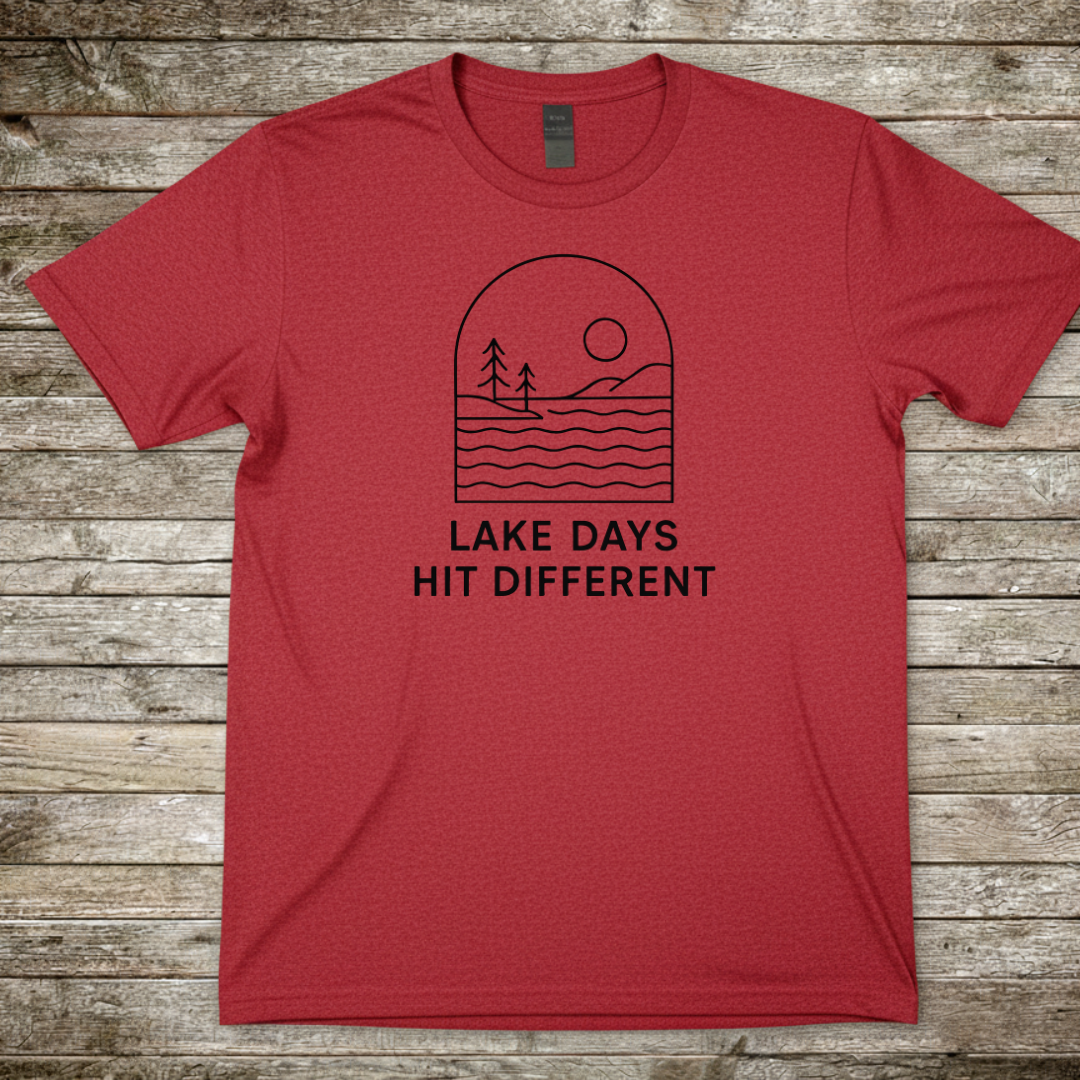 Printify T-Shirt Red / S Lake Days Hit Different T-Shirt Lake Days Hit Different T-Shirt