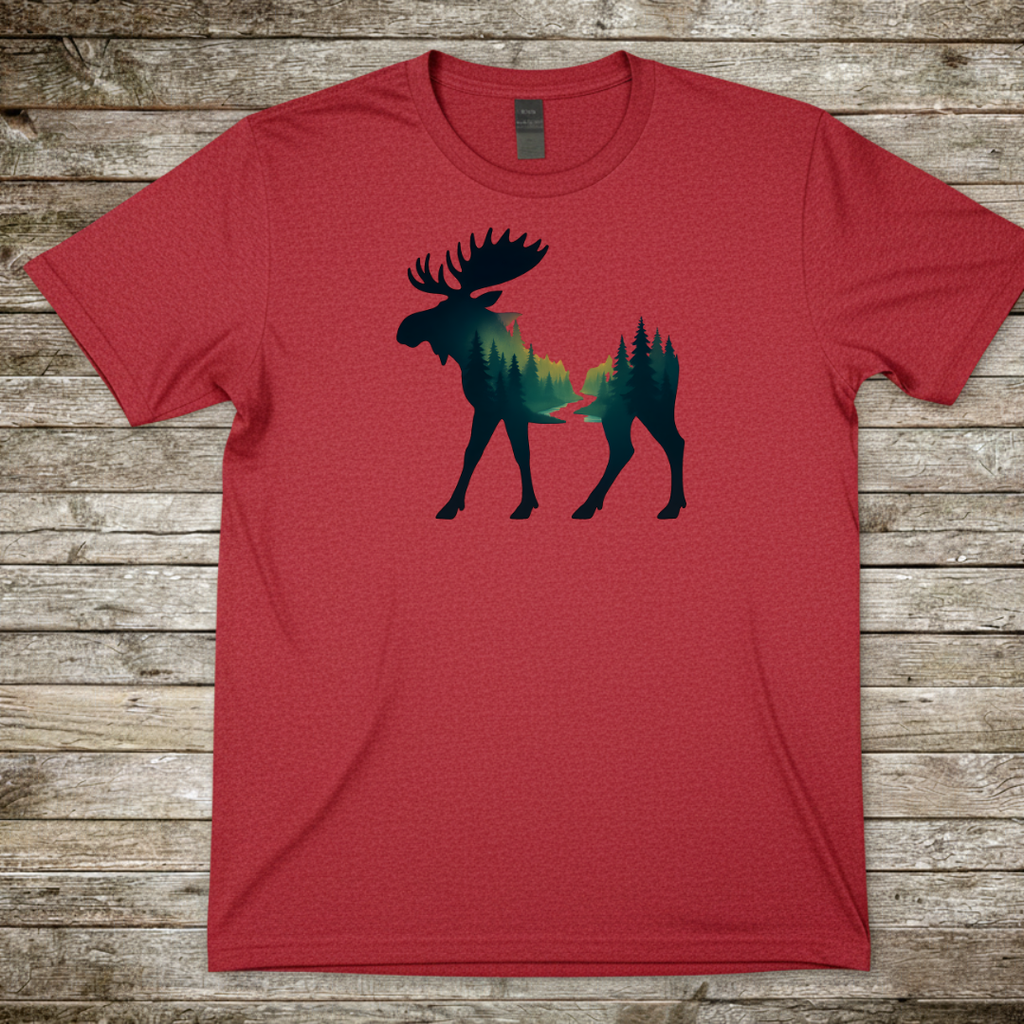 Printify T-Shirt Red / S Moose Silhouette Forest T-Shirt Moose Silhouette Forest T-Shirt