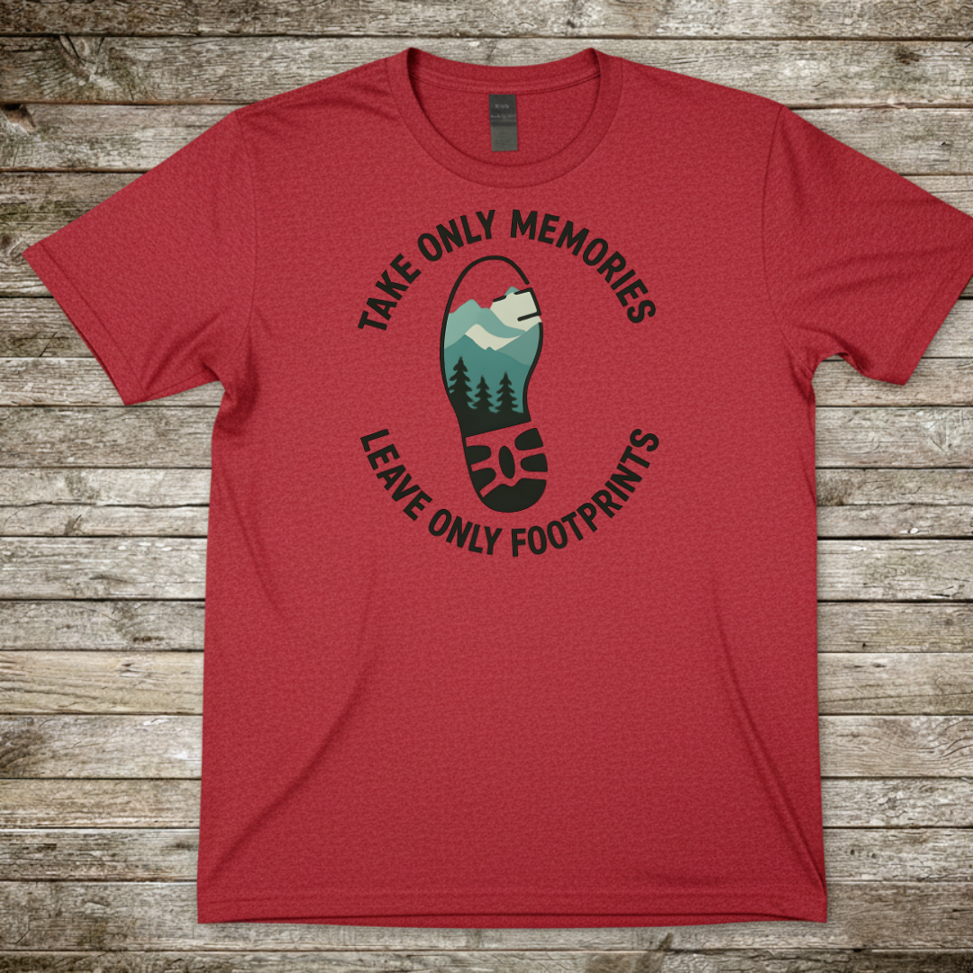 Printify T-Shirt Red / S Take Only Memories Leave Only Footprints T-Shirt 2 Take Only Memories Leave Only Footprints T-Shirt 2