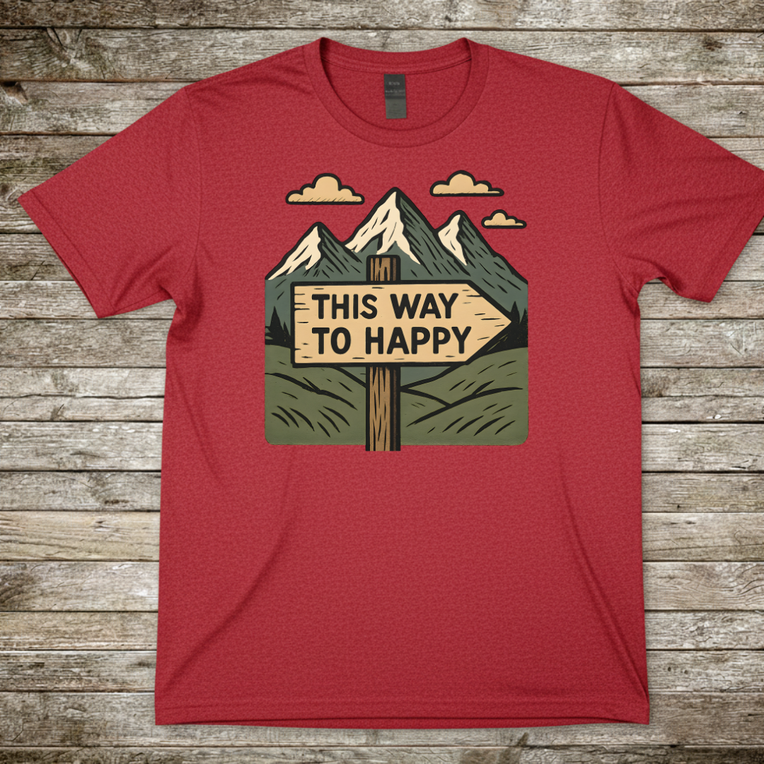 Printify T-Shirt Red / S "This Way To Happy" T-Shirt "This Way To Happy" T-Shirt