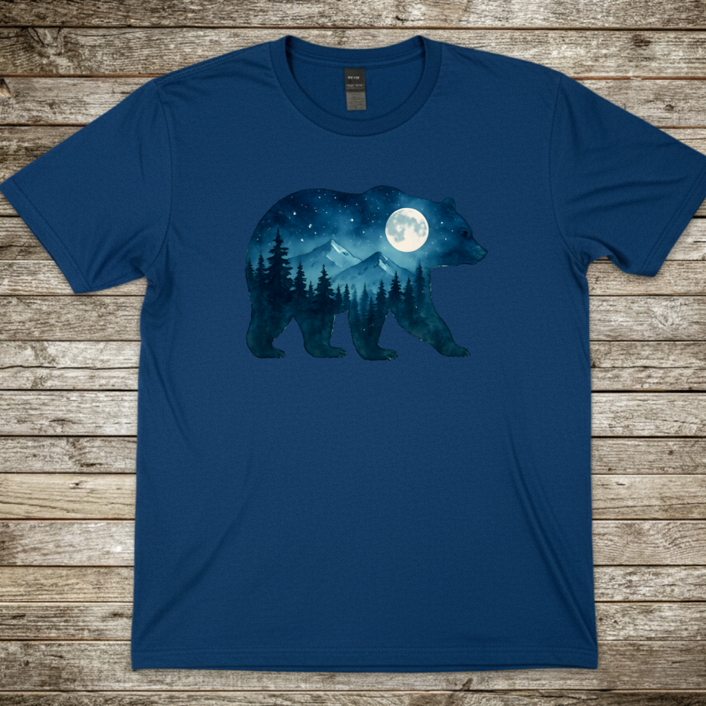 Printify T-Shirt Royal / S Bear Silhouette Moonlit Forest T-Shirt Bear Silhouette Moonlit Forest T-Shirt