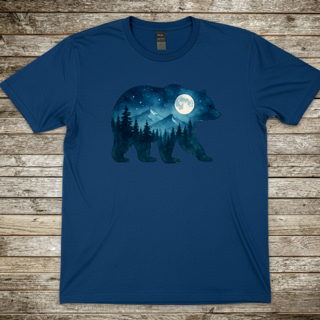 Printify T-Shirt Royal / S Bear Silhouette Moonlit Forest T-Shirt Bear Silhouette Moonlit Forest T-Shirt