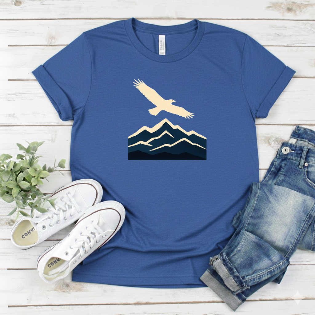 Printify T-Shirt Soaring Bird Over Peaks Graphic Soaring Bird Over Peaks Graphic