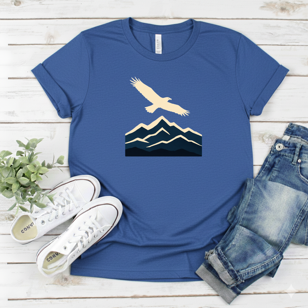 Printify T-Shirt Soaring Bird Over Peaks Graphic Soaring Bird Over Peaks Graphic
