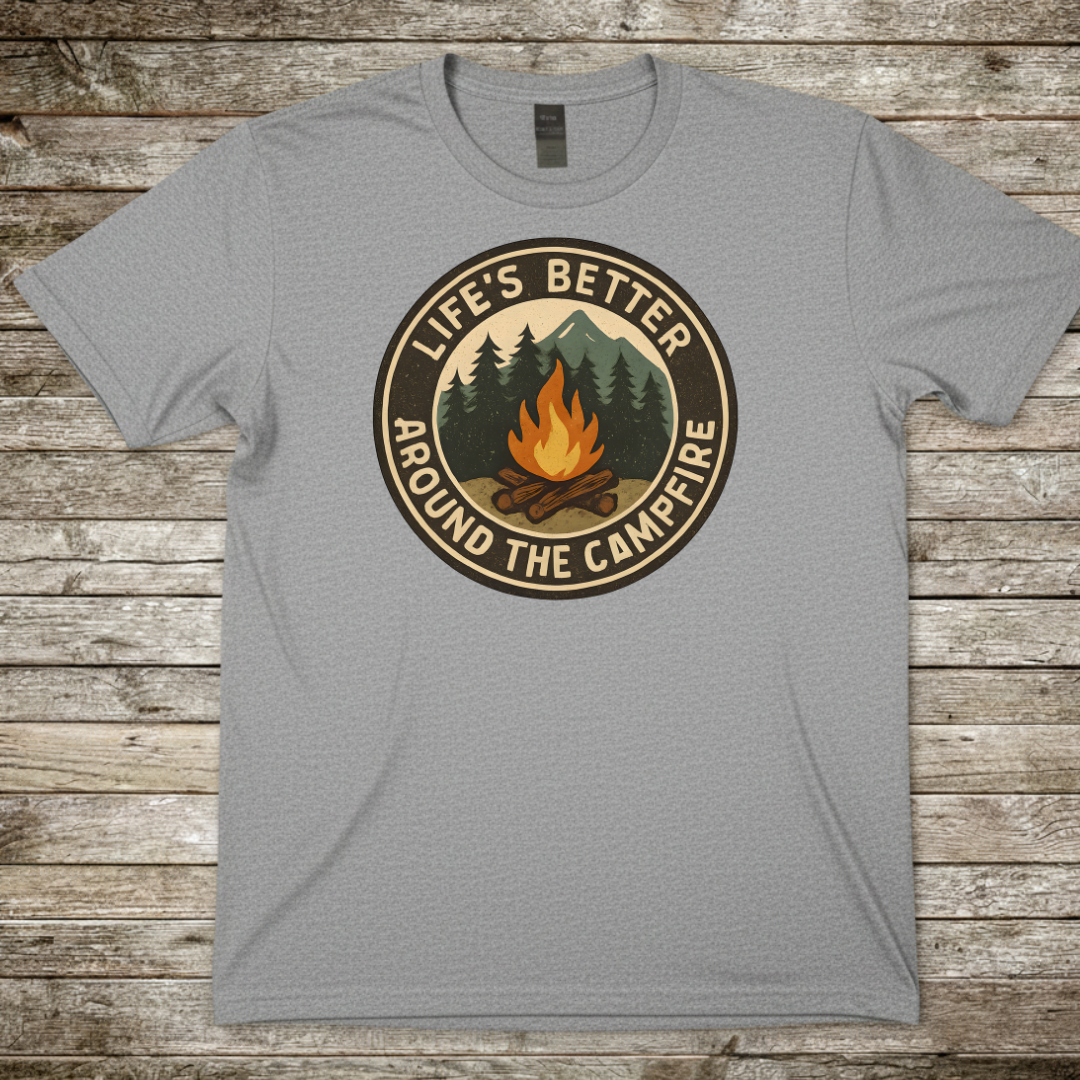 Printify T-Shirt Sport Grey / S Campfire T-Shirt — "Life's Better Around the Campfire" Campfire T-Shirt — "Life's Better Around the Campfire"