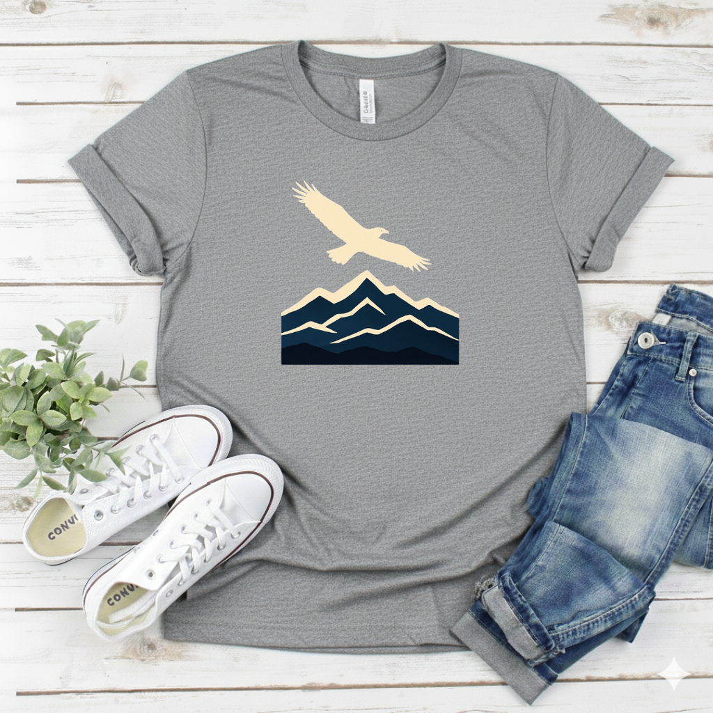 Printify T-Shirt Sport Grey / S Soaring Bird Over Peaks Graphic Soaring Bird Over Peaks Graphic