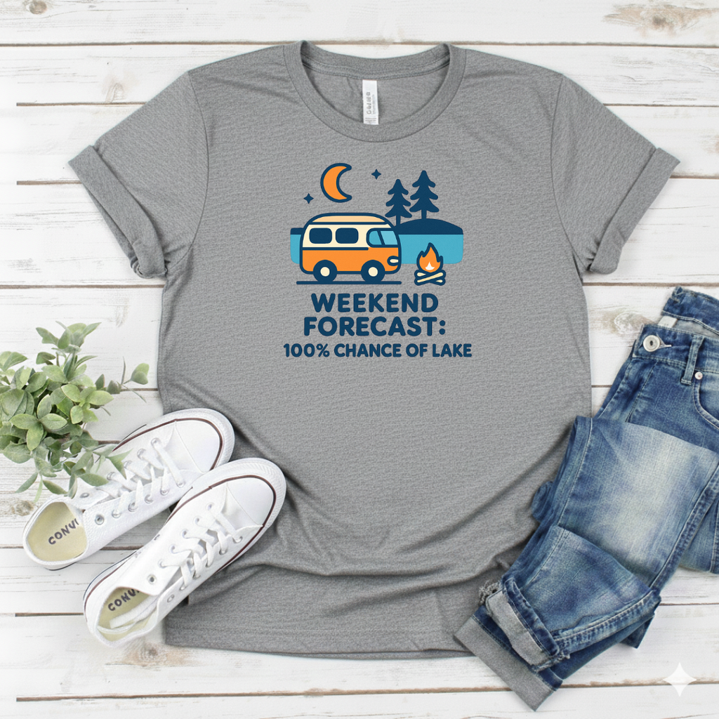 Printify T-Shirt Weekend Forecast Lake Camper Weekend Forecast Lake Camper