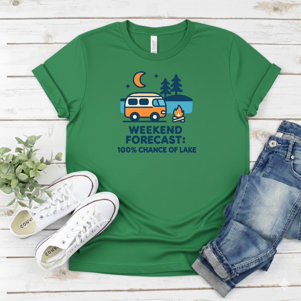Printify T-Shirt Weekend Forecast Lake Camper Weekend Forecast Lake Camper