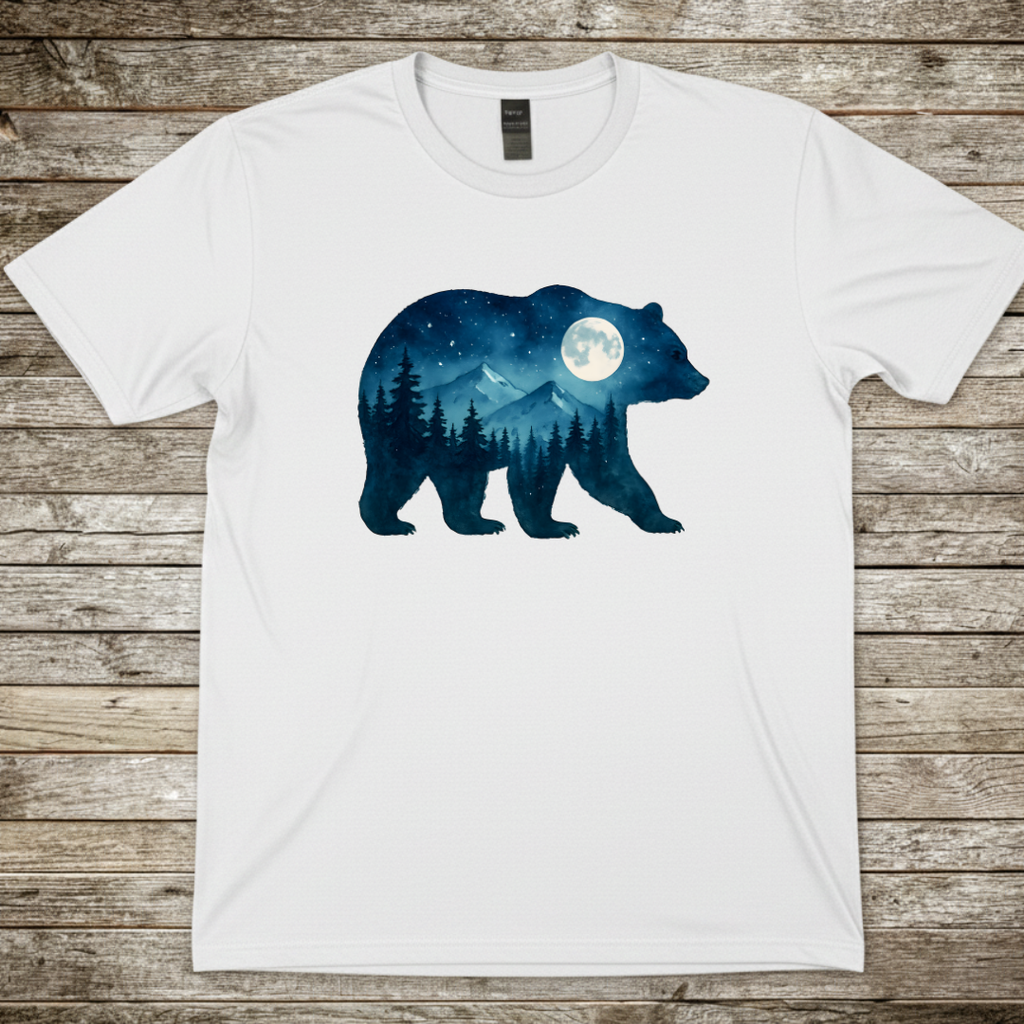 Printify T-Shirt White / S Bear Silhouette Moonlit Forest T-Shirt Bear Silhouette Moonlit Forest T-Shirt