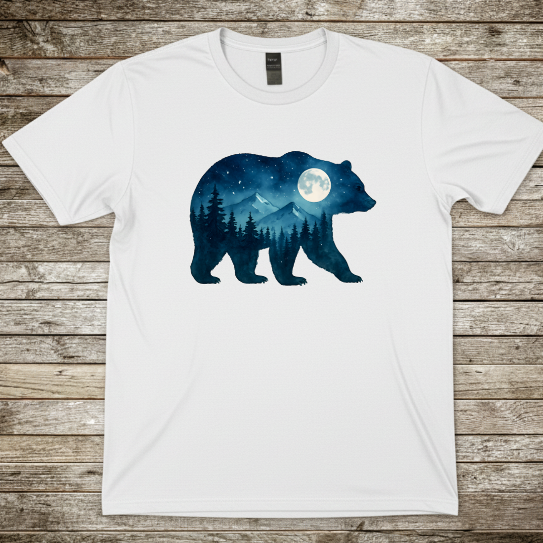Printify T-Shirt White / S Bear Silhouette Moonlit Forest T-Shirt Bear Silhouette Moonlit Forest T-Shirt