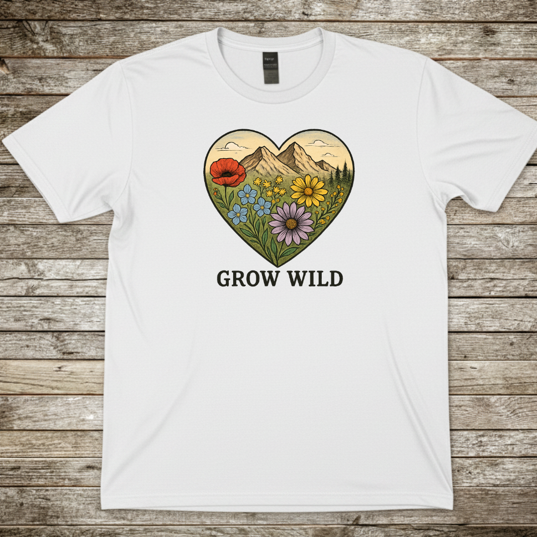 Printify T-Shirt White / S Grow Wild Floral Heart T-Shirt Grow Wild Floral Heart T-Shirt