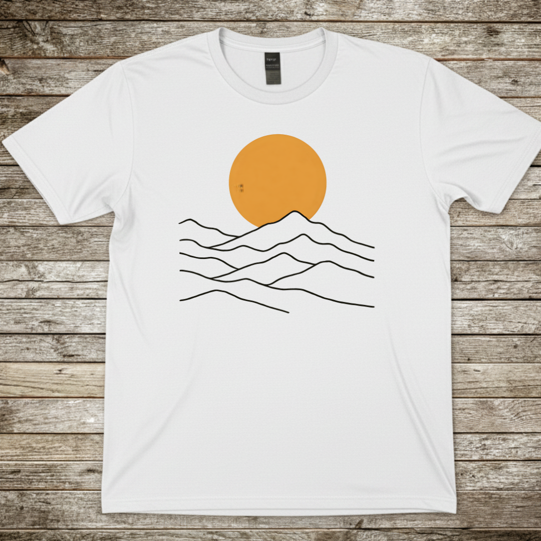 Printify T-Shirt White / S Minimal Sunset Mountain T-Shirt Minimal Sunset Mountain T-Shirt